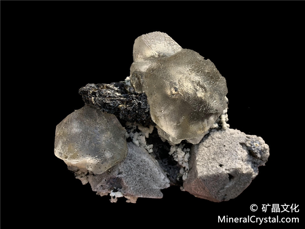 萤石, 白钨矿，毒砂，方解石